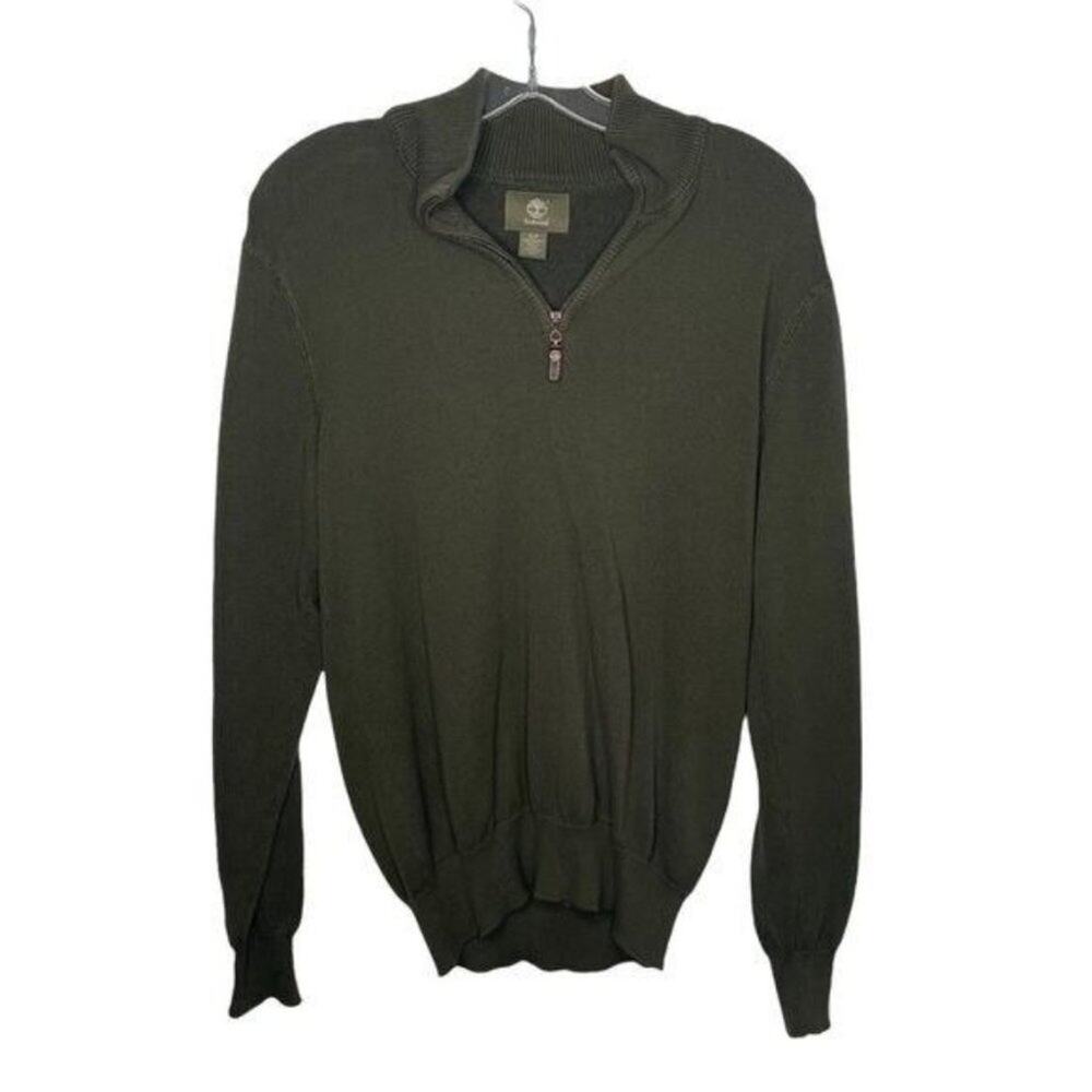 Timberland Mens Size S Army Green Regular Fit Long Sleeve 1/4 Sleeve Sweatshirt